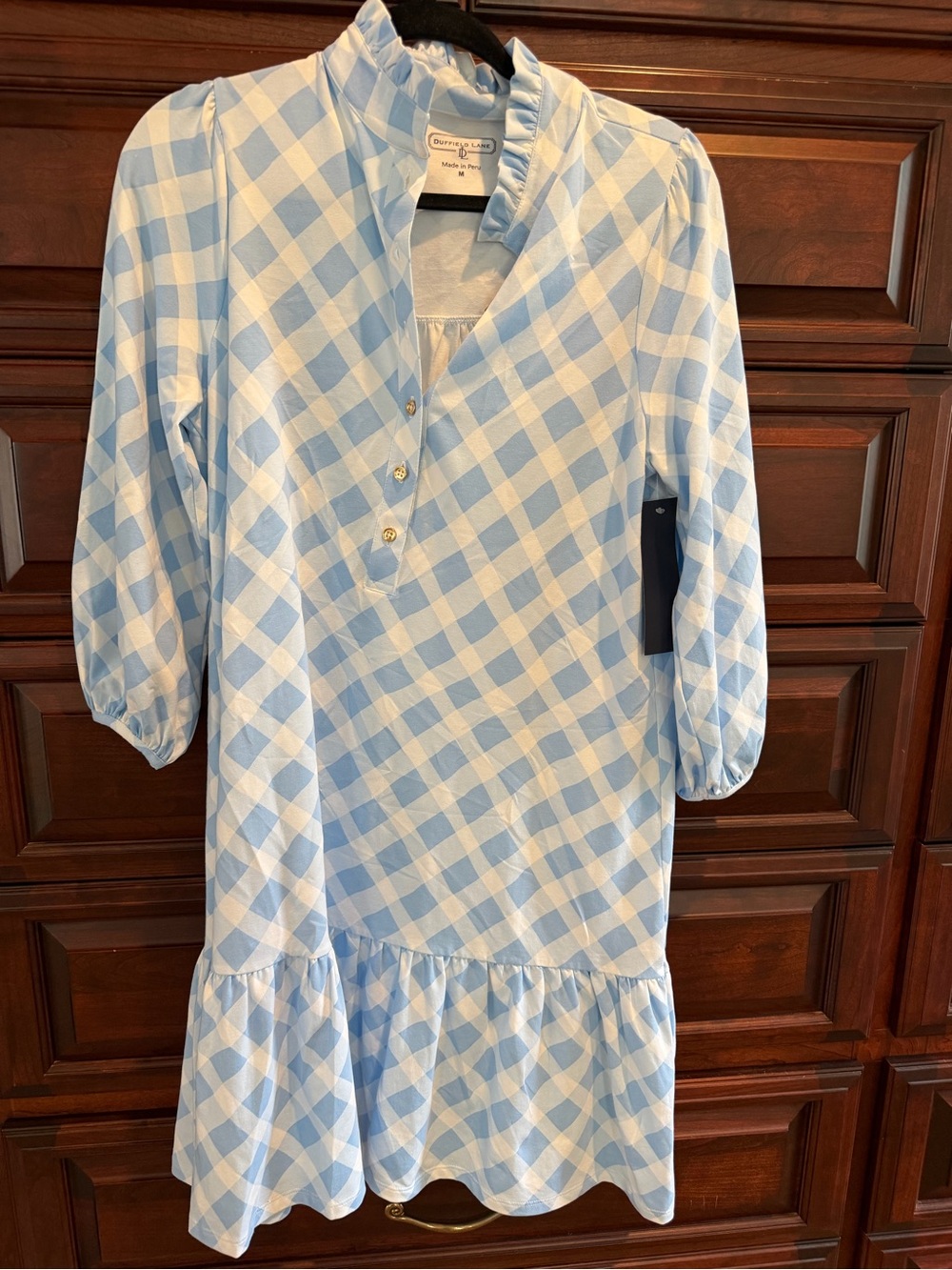 Duffield Lane Light Blue and White Gingham Ruffle Hem Dress
